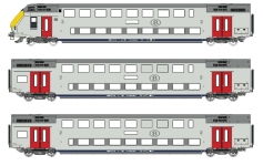 L.S. Models LS43601AC - H0 - 3-tlg. Set Doppelstockwagen mit Steuerwagen M6, SNCB, Ep. V - AC